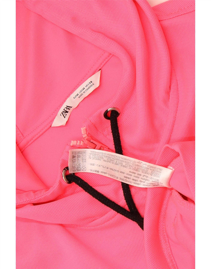 Pulover cu glugă cu fermoar supradimensionat pentru femei Zara UK 14 Poliester roz mediu