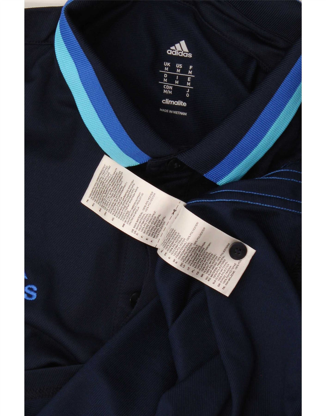 Tricou polo Adidas Climalite pentru bărbați, poliester cu dungi medii bleumarin