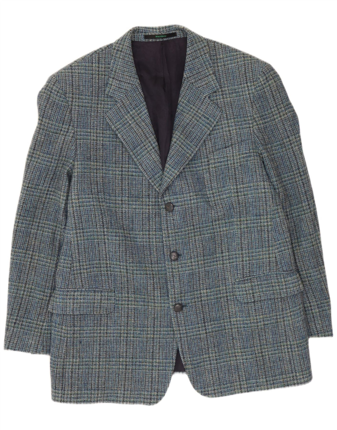 WESTBURY Jachetă pentru bărbați cu 3 nasturi UK 54 2XL Blue Houndstooth Lână
