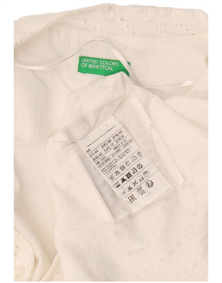 BENETTON Womens 1 Button Blazer Jacket UK 12 Medium White Cotton