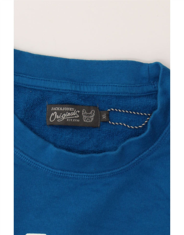 JACK & JONES Mens Graphic Sweatshirt Jumper XL Blue Cotton Vintage Jack & Jones and Second-Hand Jack & Jones from Messina Hembry 