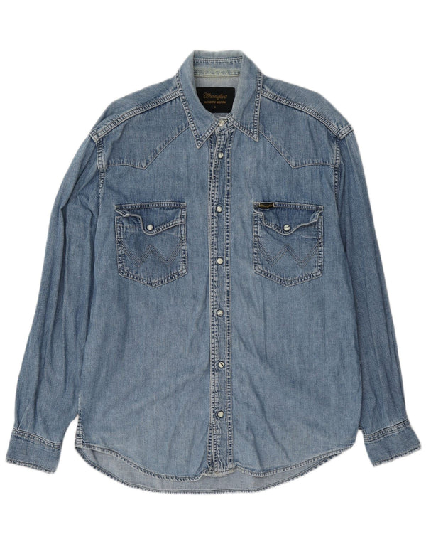 Wrangler Mens Western Denim Shirt Small Blue Cotton