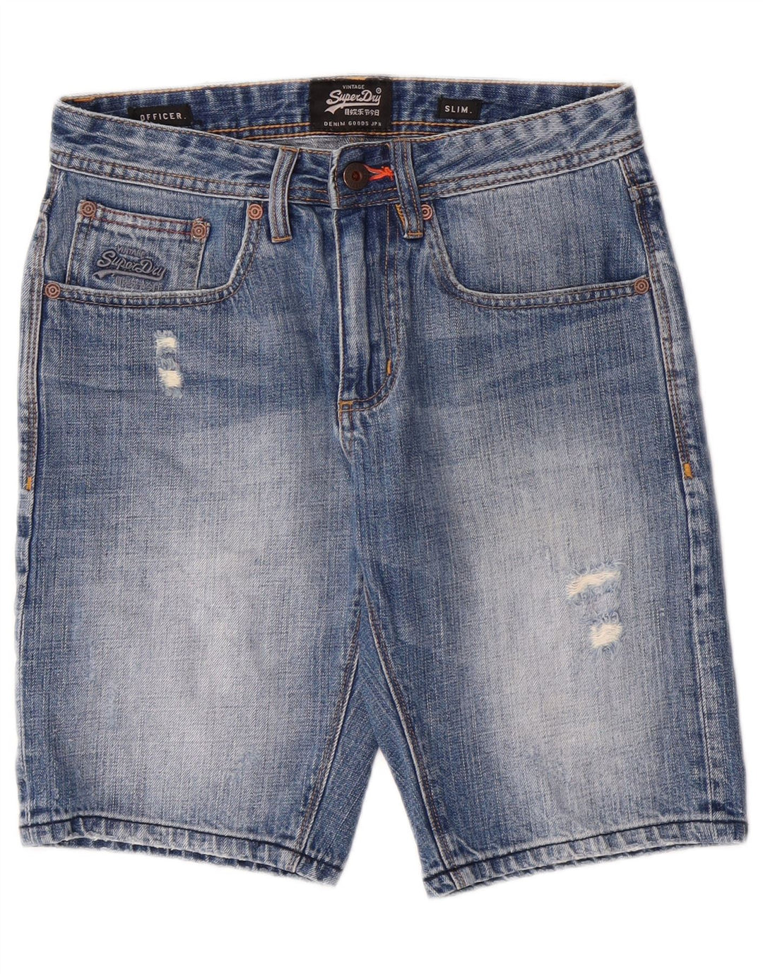 SUPERDRY Pantaloni scurți din denim subțire pentru bărbați, W28, bumbac albastru mediu