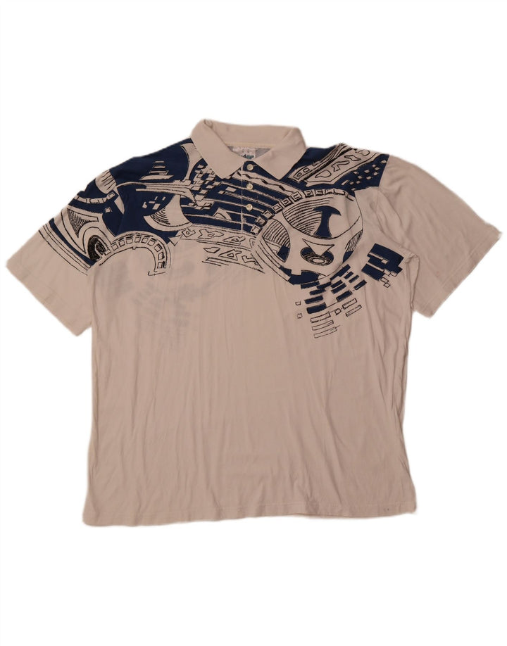 SHAMP Tricou Polo pentru bărbați EU 48 Medium Alb Geometric Bumbac