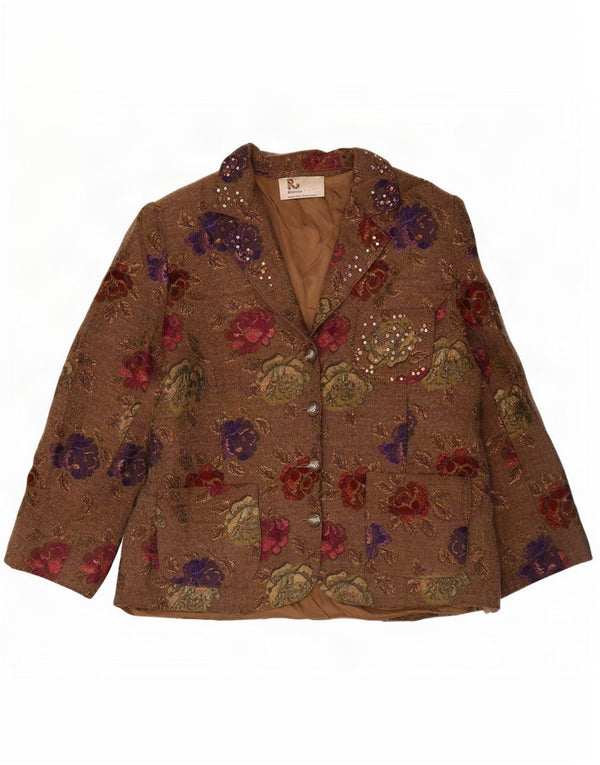 Jachetă Blazer pentru femei Romano cu 4 nasturi UK 16 mare, maro, acetat floral