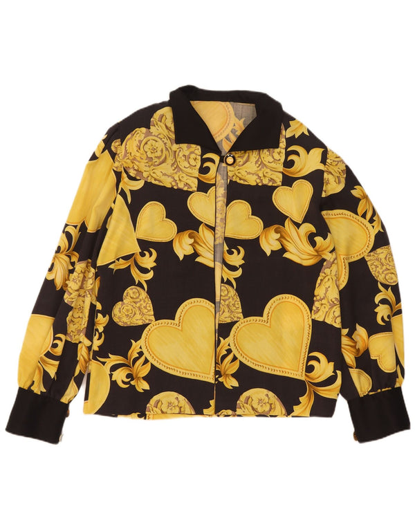 Bluză de cămașă vintage pentru femei UK 14, mare, neagră, florală