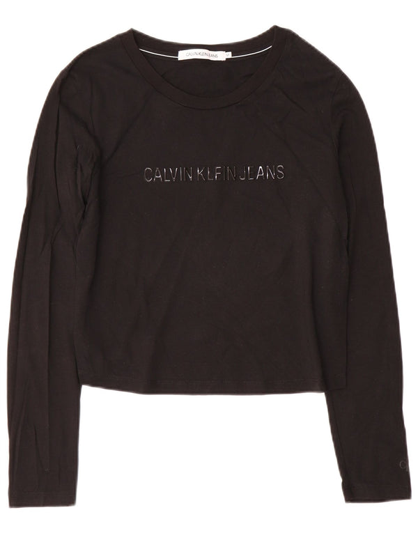 Calvin Klein Jeans Crop Graphic Top pentru femei cu mânecă lungă UK 12 Medium Black