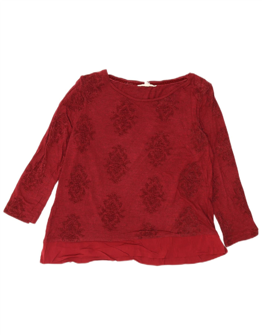 White Stuff Crop Top pentru femei cu mânecă lungă Marea Britanie 14 Viscoză florală Burgundy mare