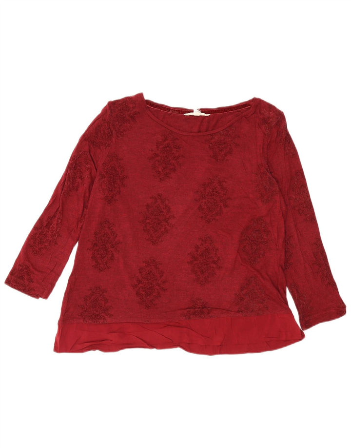 White Stuff Crop Top pentru femei cu mânecă lungă Marea Britanie 14 Viscoză florală Burgundy mare