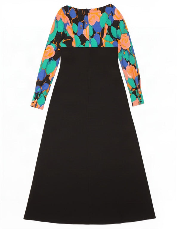 Rochie maxi vintage cu mâneci lungi pentru femei EU 36 Mic Negru Floral