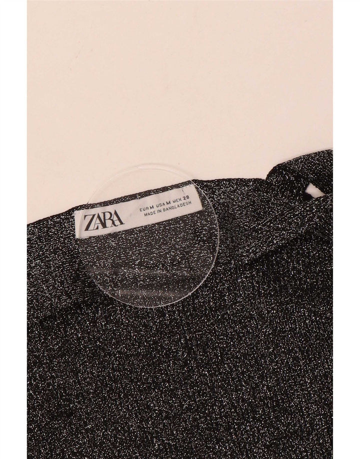 Top Crop Halter pentru femei Zara UK 12 Medium Black Flecked