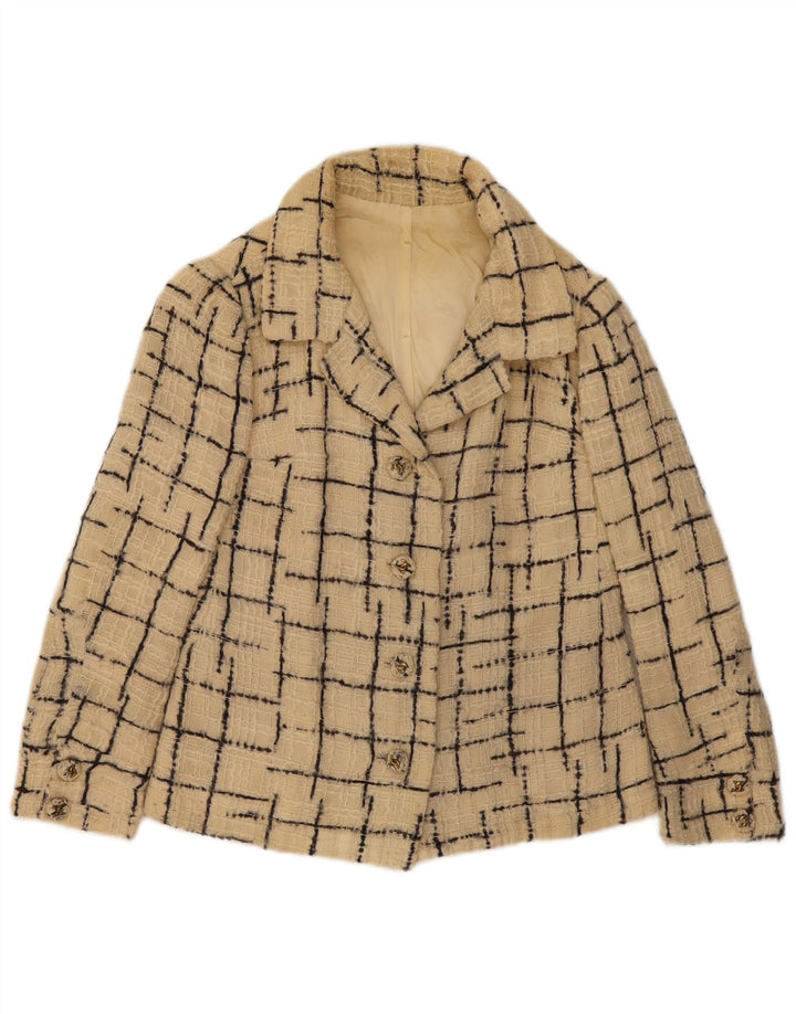 Blazer Vintage pentru femei cu 4 nasturi, UK 10, în carouri mici, bej
