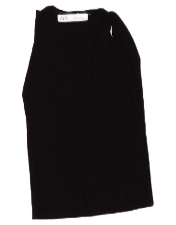 Top Vest Crop pentru Damă Zara UK 12 Medium Negru