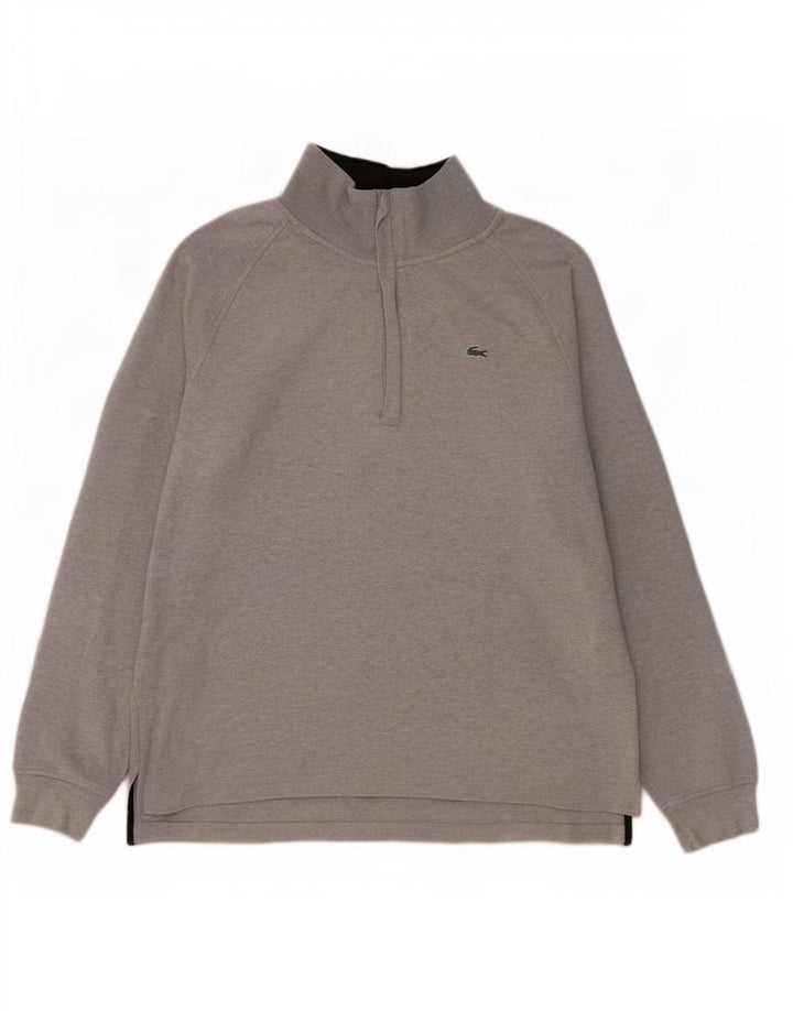 Pulover pentru bărbați Lacoste, cu fermoar și gât, mărimea 6 XL, bumbac gri