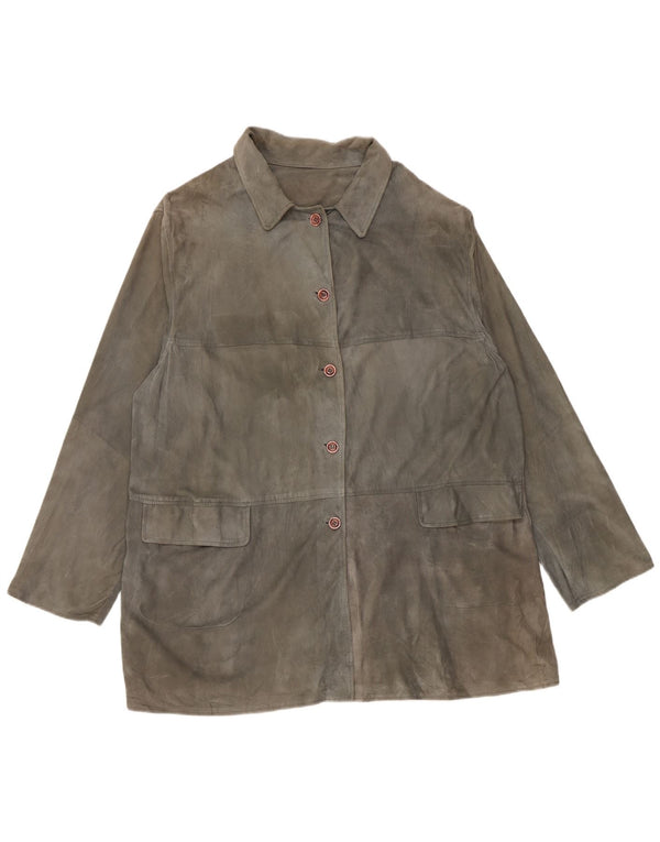 Jachetă vintage pentru femei de piele intoarsa UK 20 2XL din piele gri