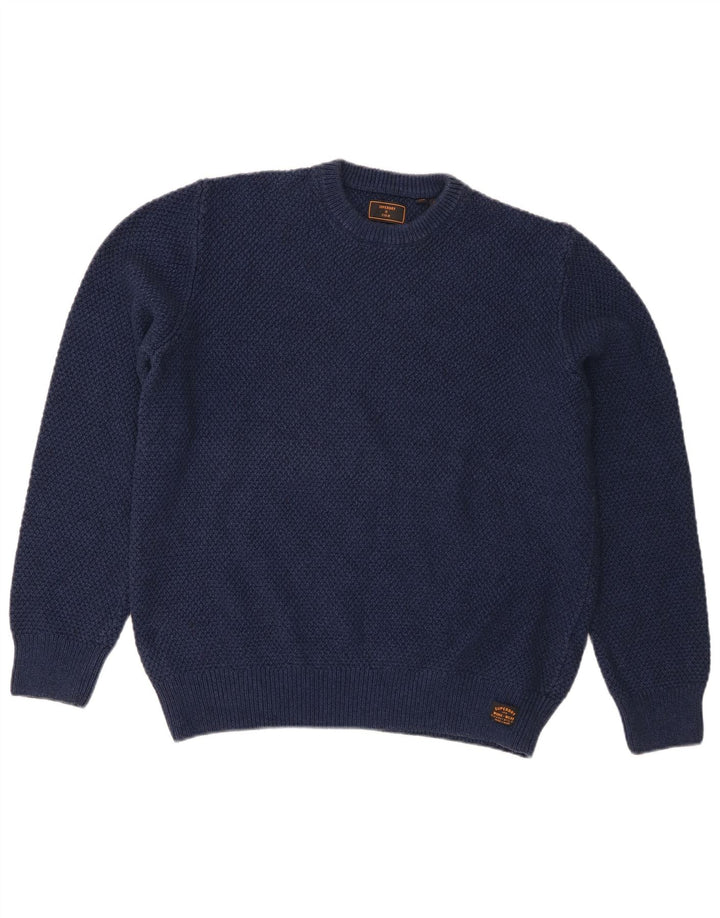 Pulover Superdry pentru bărbați, cu gât crew, bumbac mare, albastru bleumarin