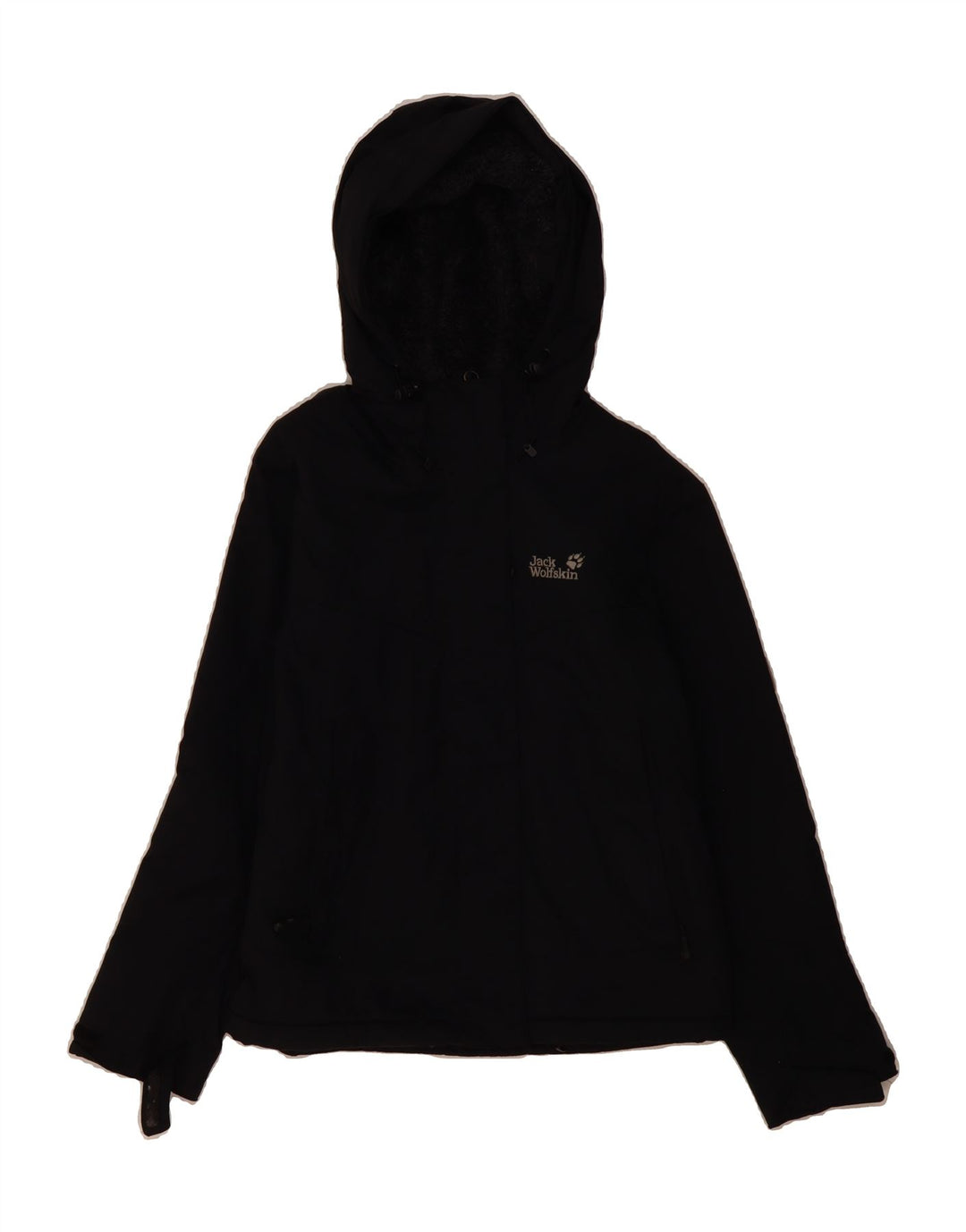 JACK WOLFSKIN Womens Hooded Windbreaker Jacket UK 10 Small Black Polyamide Vintage Jack Wolfskin and Second-Hand Jack Wolfskin from Messina Hembry 