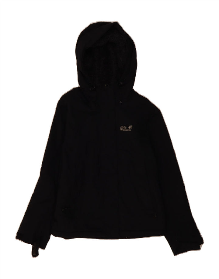 JACK WOLFSKIN Womens Hooded Windbreaker Jacket UK 10 Small Black Polyamide Vintage Jack Wolfskin and Second-Hand Jack Wolfskin from Messina Hembry 