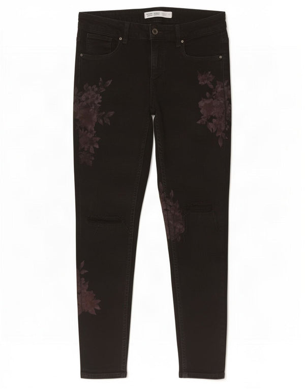 Blugi skinny distressed pentru femei Zara EU 38 Mici L28 L27 Negri Floral
