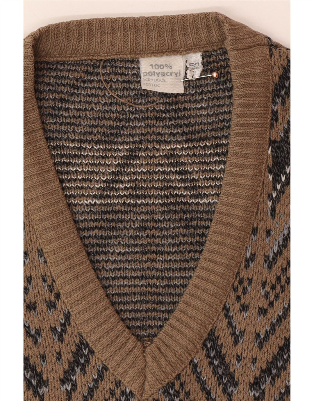 VINTAGE Vestă pentru bărbați Tank Top IT 52 Large Brown Fair Isle