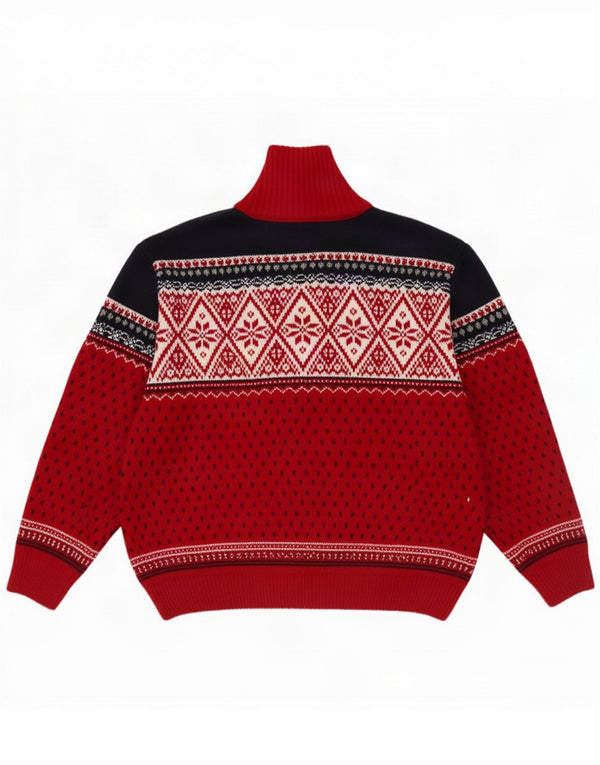 Vintage Mens Zip Neck Jumper Sweater UK 42/44 Large Red Fair Isle Acrylic