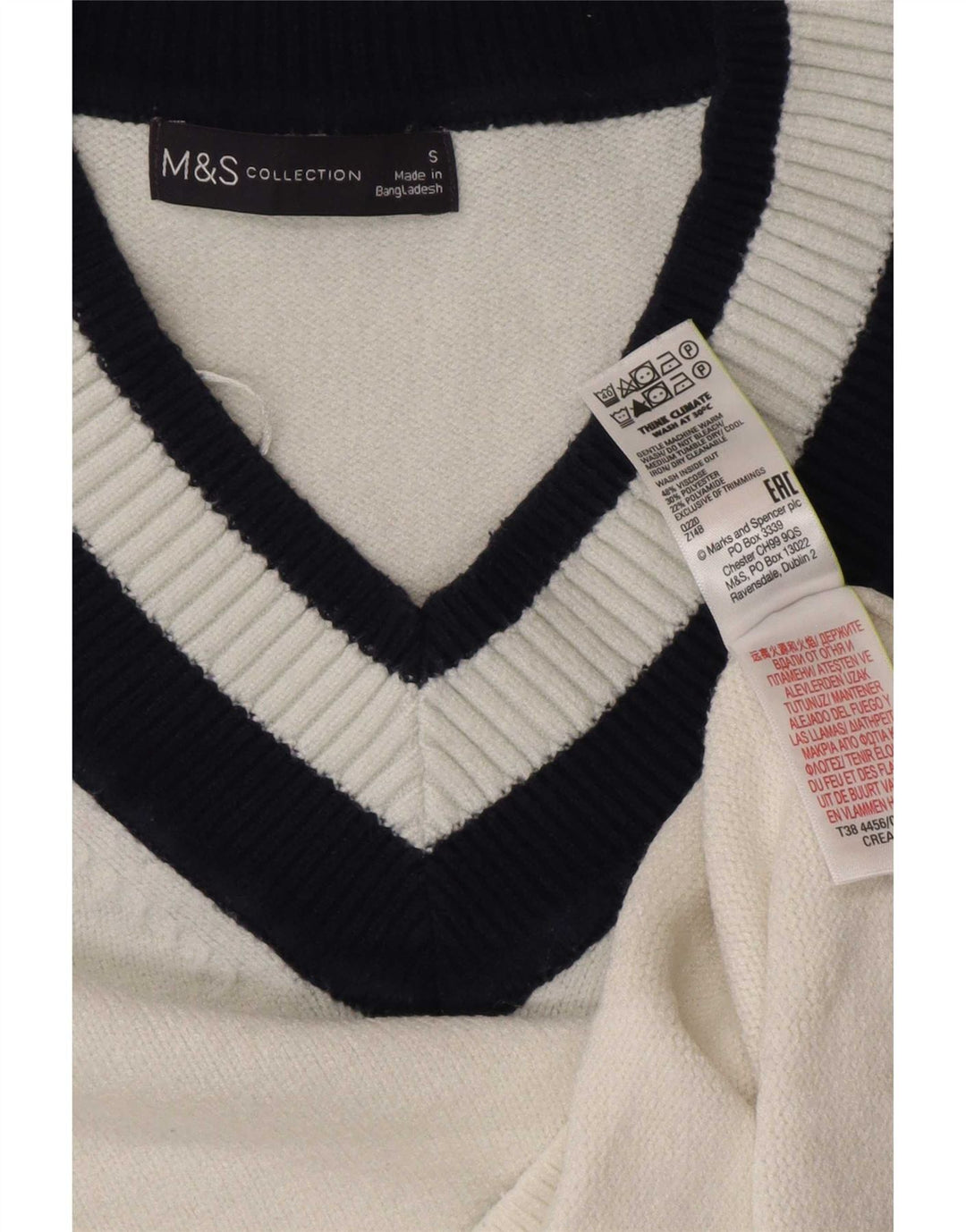 Pulover cu decolteu în V pentru femei Marks & Spencer UK 10, mic, alb, bloc de culoare