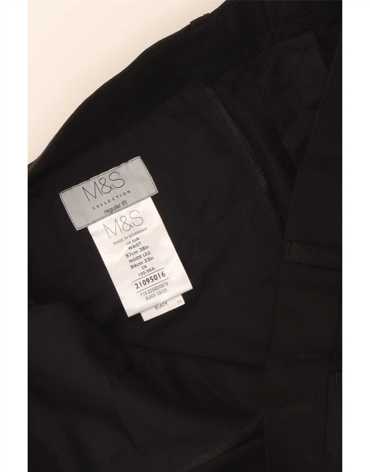 Pantaloni de costum pentru bărbați Marks & Spencer, cu ajustare normală, L38 L33, poliester negru
