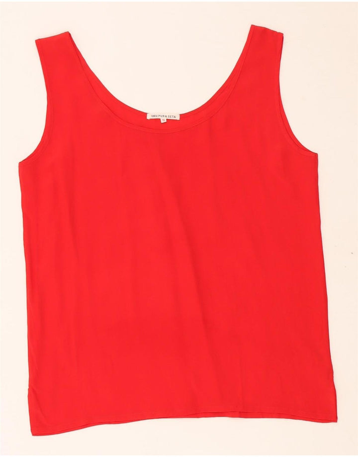 VINTAGE Vest Top Femei UK 10 Small Red Silk