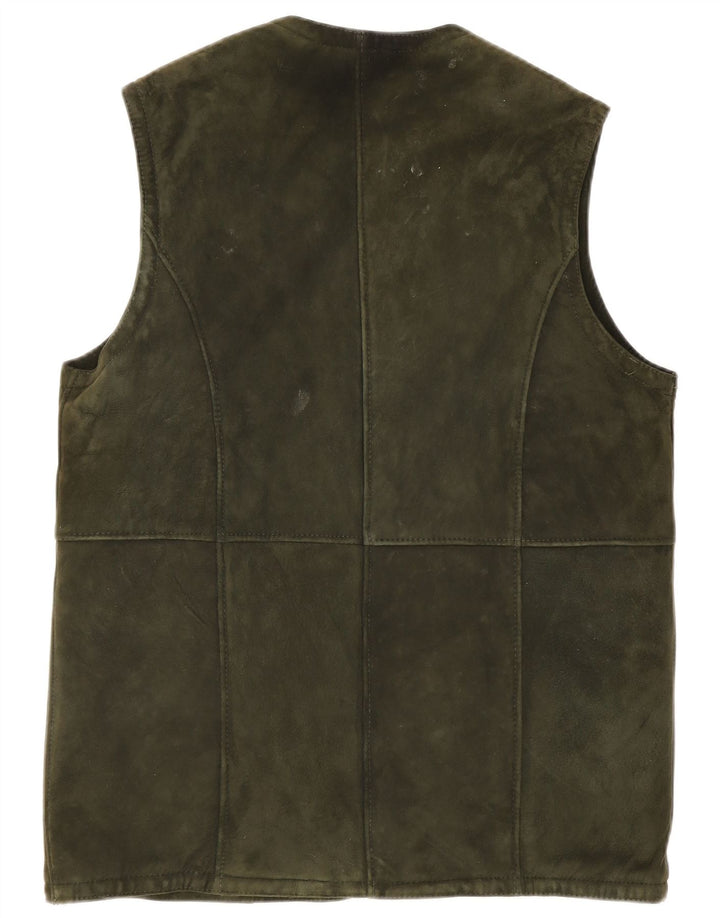 Gilet vintage pentru femei din piele intoarsa UK 14 Large Khaki