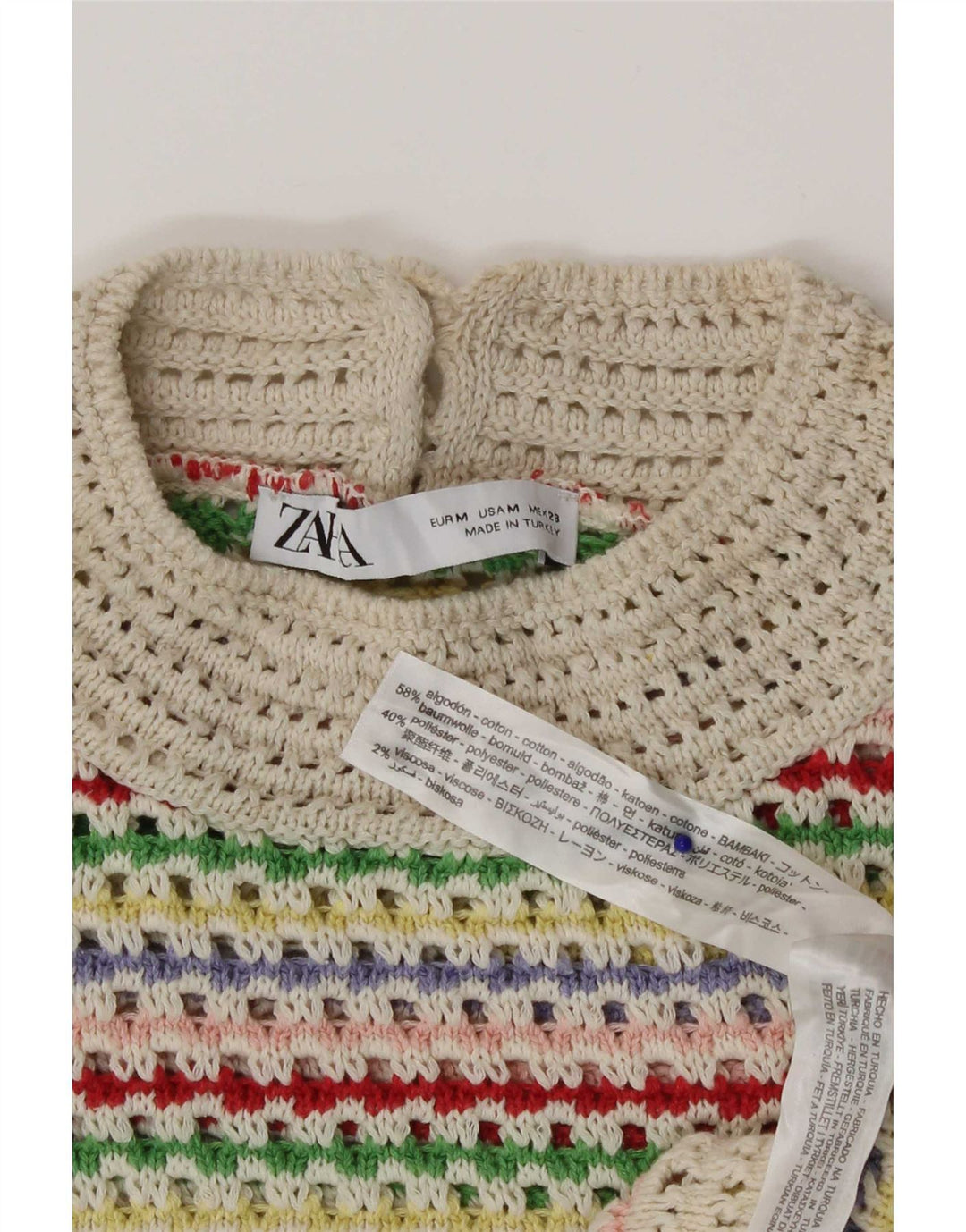 Crop Top Crochet pentru Damă Zara UK 12 Bumbac cu dungi medii, multicolore
