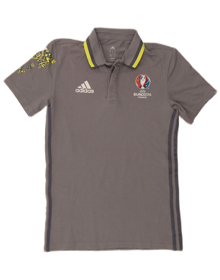 Tricou polo Adidas Climalite Graphic pentru bărbați, bumbac gri mic