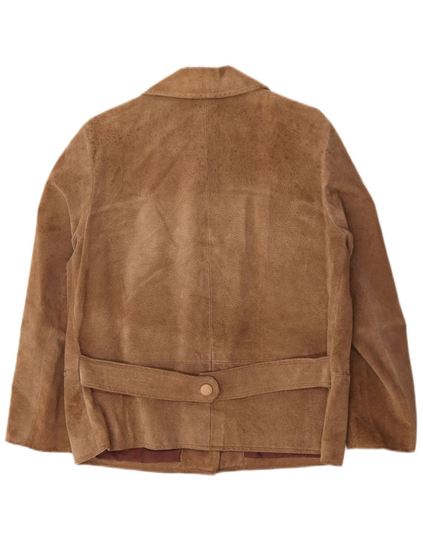 Blazer Vintage pentru femei cu 3 nasturi din piele intoarsa, UK 16, mare, bej