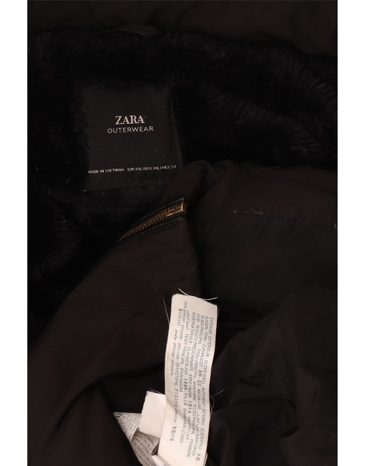 Palton căptușit cu glugă pentru femei Zara UK 20 2XL Poliester negru