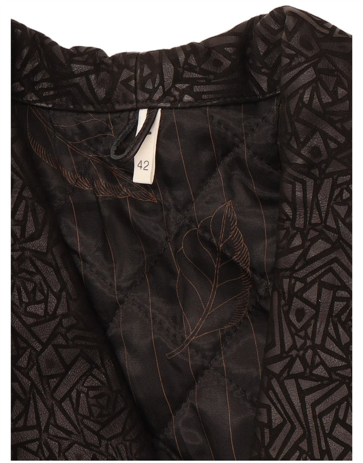 Jachetă de piele vintage pentru femei cu mâneci 3/4 IT 42 Medium Negru Geometric