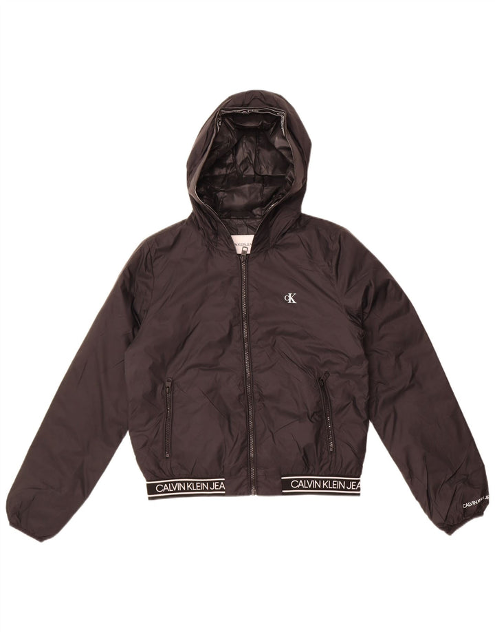 Jachetă bomber cu glugă cu glugă Calvin Klein Jeans pentru femei UK 10 Small Black