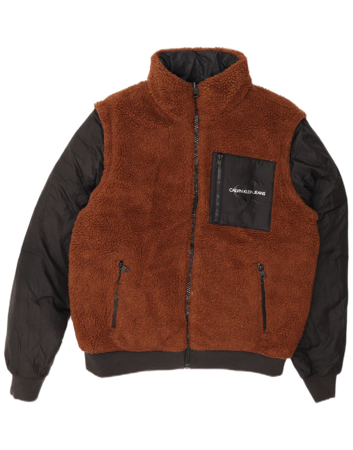 Jachetă căptușită reversibilă pentru bărbați Calvin Klein UK 36, maro mic, bloc de culoare