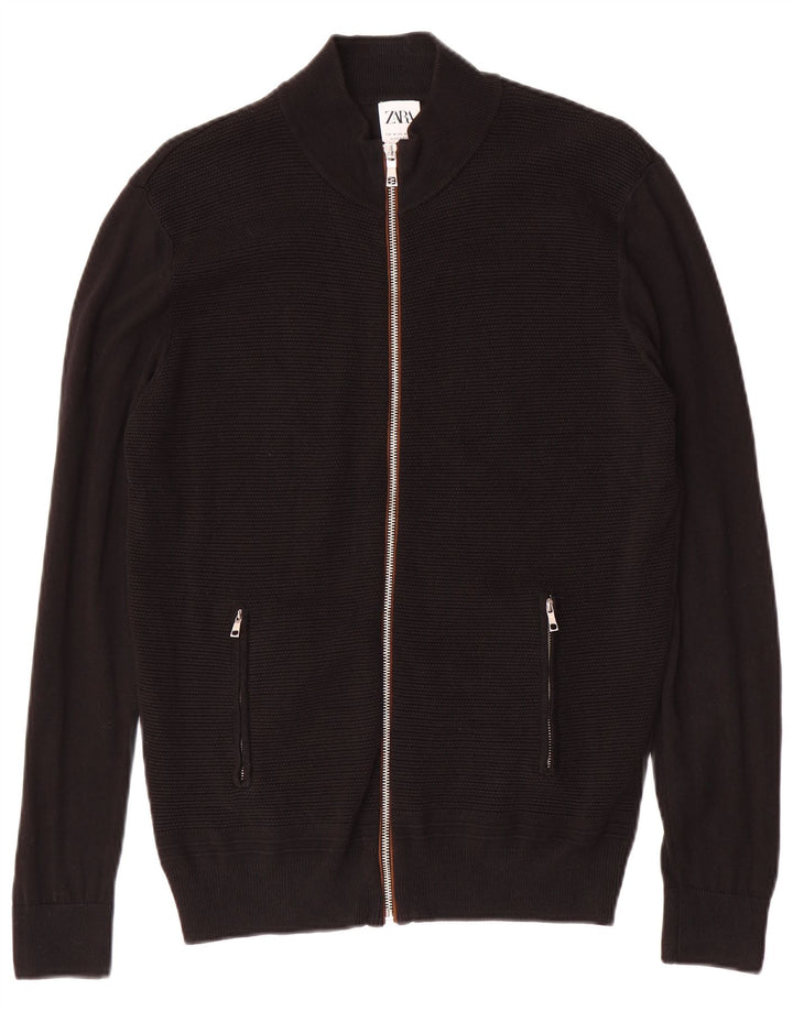 Pulover cardigan pentru bărbați ZARA, bumbac mediu negru