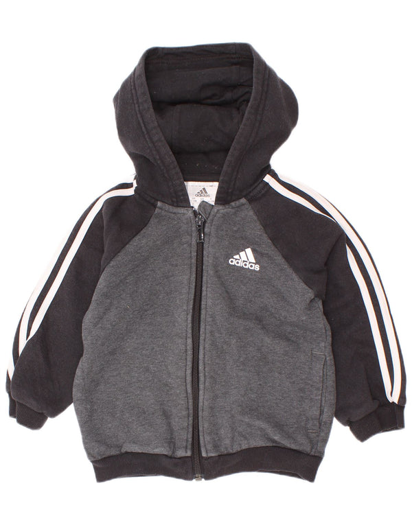 Pulover cu glugă cu fermoar Adidas pentru bebeluși, 12-18 luni, bumbac color bloc, gri