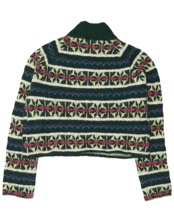 Scout Pulover cu gât țestoasă pentru femei UK 10 Small Green Fair Isle