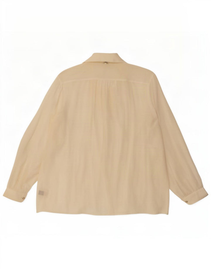 Bluză de cămașă supradimensionată pentru femei vintage UK 20 2XL din mătase alb