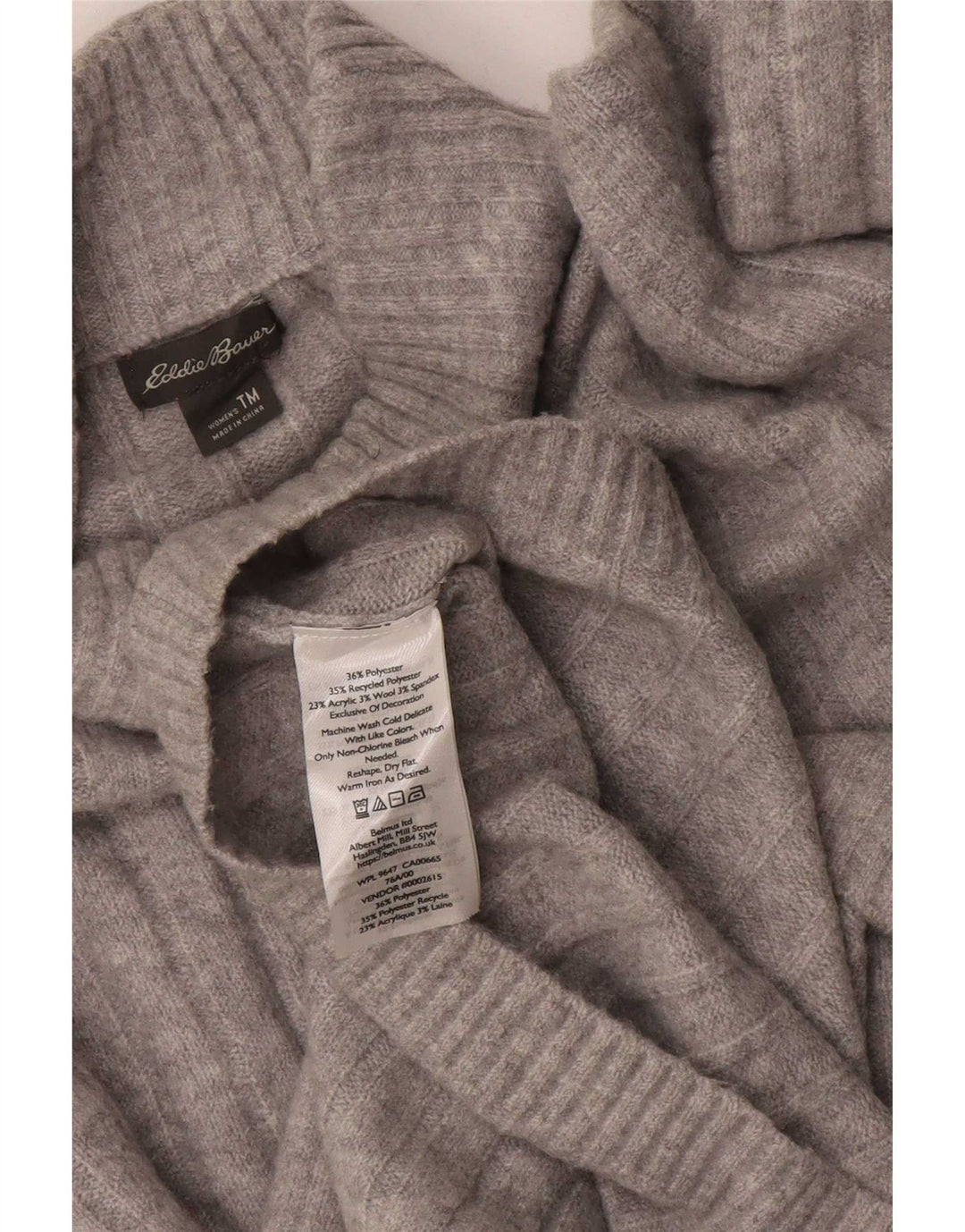 Pulover înalt pentru femei cu gât țestoasă Eddie Bauer UK 14 gri mediu