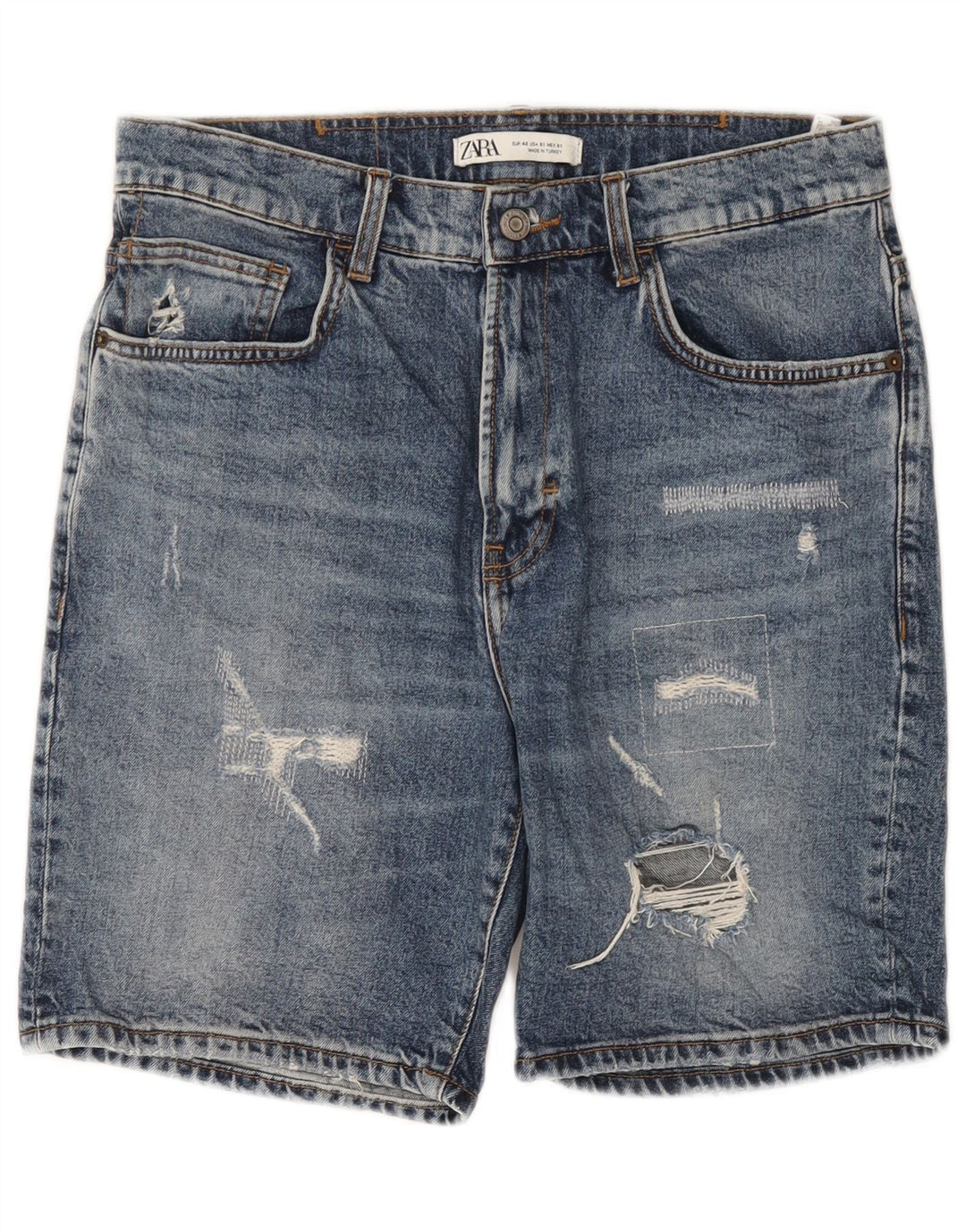 Pantaloni scurți din denim învechit pentru bărbați Zara EU 40 Medium W31 Bumbac albastru
