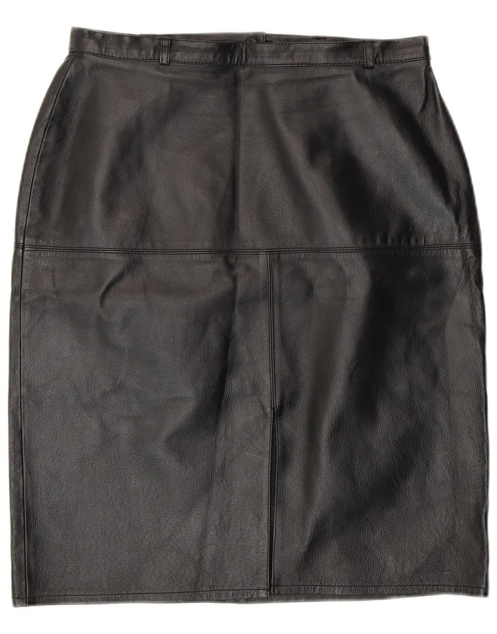 Fusta creion din piele vintage pentru femei UK 12 Medium W28 Piele neagră