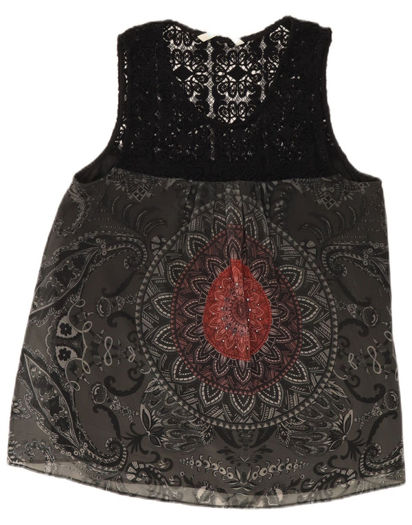 DESIGUAL Bluză cu grafică fără mâneci pentru femei UK 18 XL Gri Paisley