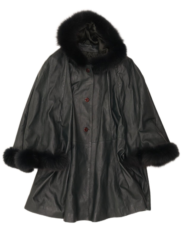 Poncho din piele pentru femei cu glugă SAKI UK 10 Mic din piele verde