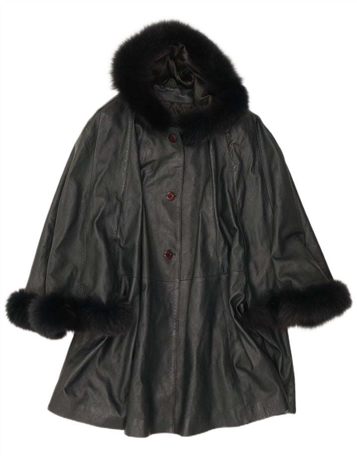 Poncho din piele pentru femei cu glugă SAKI UK 10 Mic din piele verde