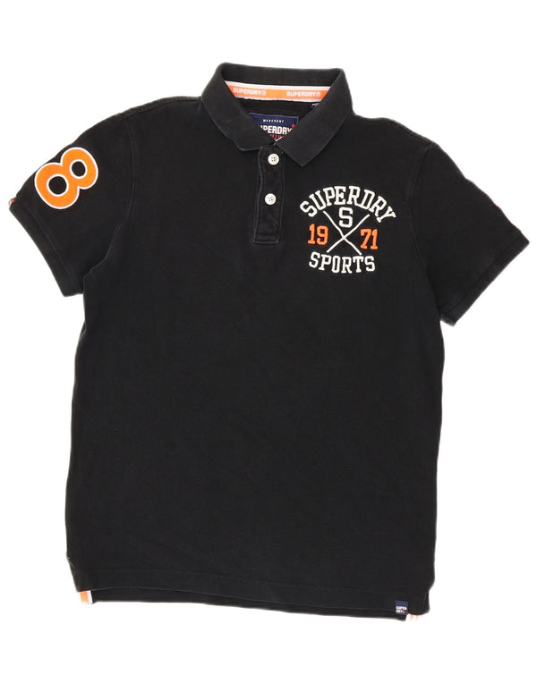 Tricou polo grafic rugby Superdry pentru bărbați, bumbac negru mare
