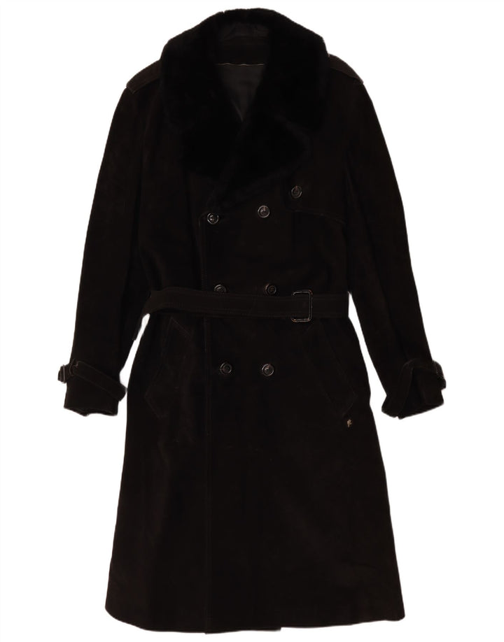 Palton dublu din piele intoarsa vintage pentru femei IT 54 3XL negru