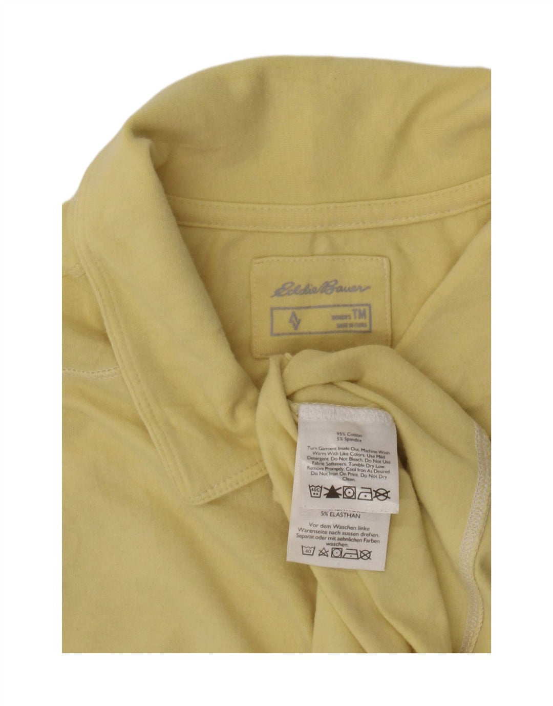 Tricou polo înalt pentru femei Eddie Bauer UK 12, bumbac galben mediu