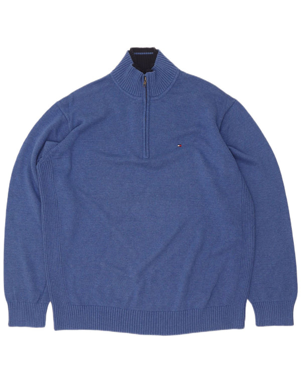 Pulover Tommy Hilfiger pentru bărbați, cu fermoar și gât, bumbac albastru 2XL